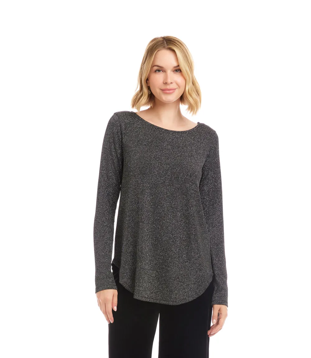 Petite Size Long Sleeve Metallic Stripe Shirttail Top sold by Karen Kane product image thumbnail 4