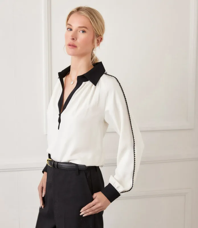 Long Sleeve Colorblock Edge Stitch Top sold by Karen Kane