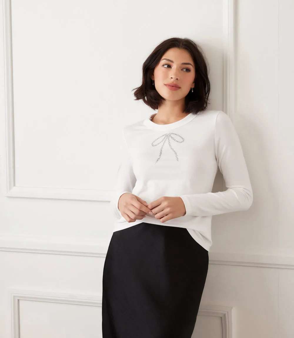 Long Sleeve Embellished Bow Top sold by Karen Kane product image thumbnail 5
