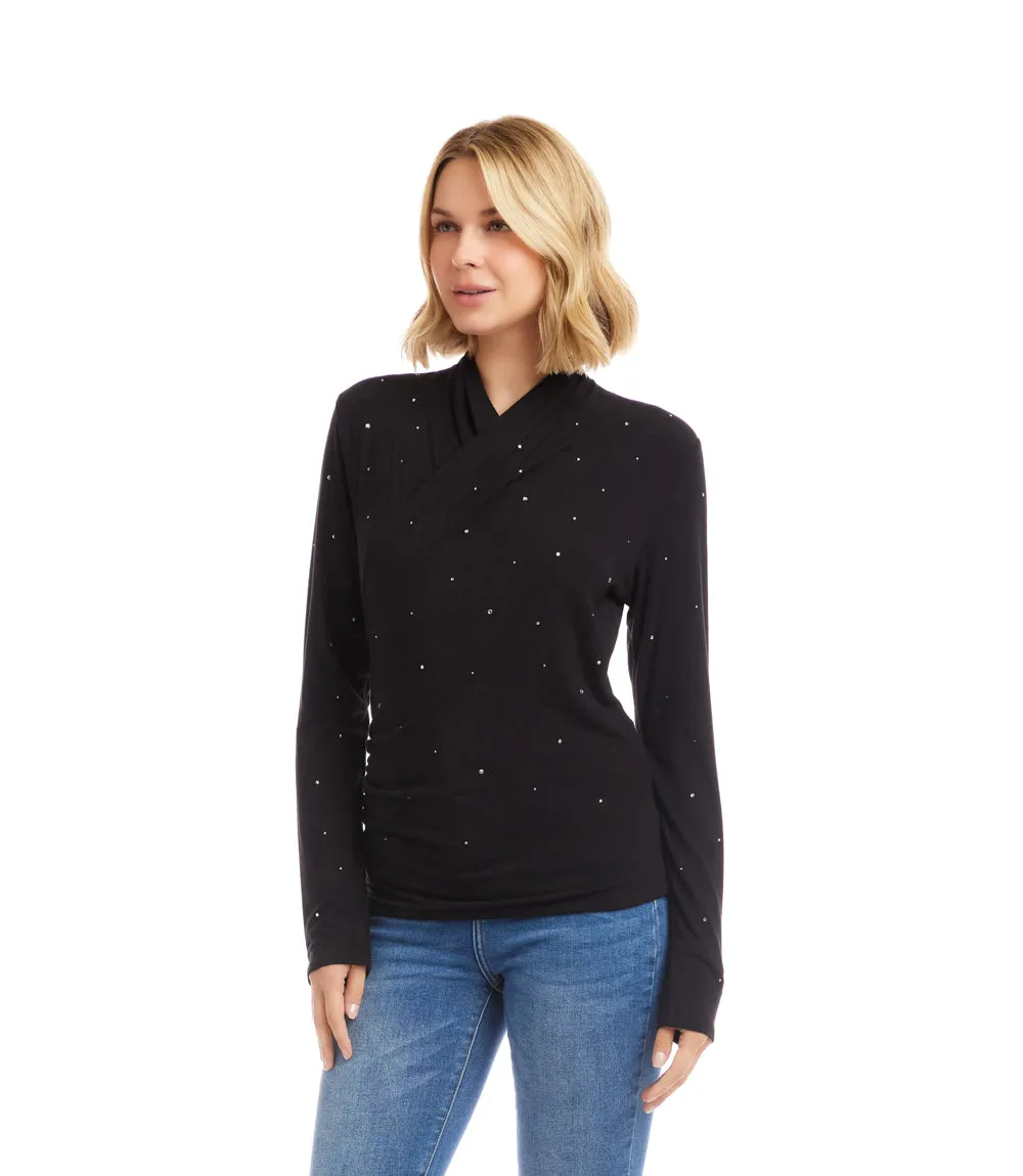 Petite Size Long Sleeve Embellished Drape Front Crossover Top sold by Karen Kane product image thumbnail 4