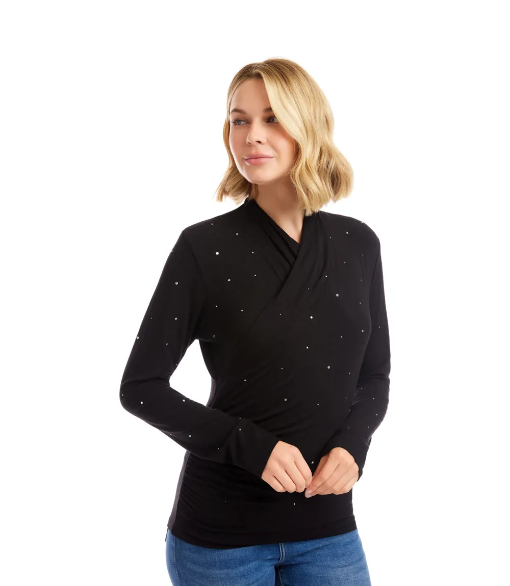 Petite Size Long Sleeve Embellished Drape Front Crossover Top sold by Karen Kane product image thumbnail 5