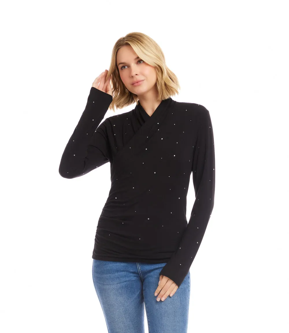 Petite Size Long Sleeve Embellished Drape Front Crossover Top sold by Karen Kane product image thumbnail 3