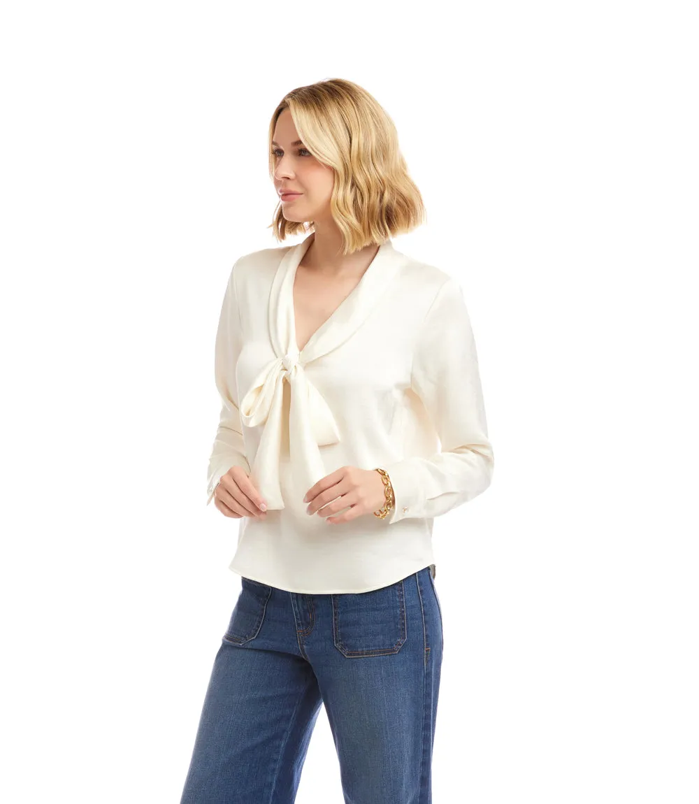 Long Sleeve Satin Bow Top sold by Karen Kane product image thumbnail 3