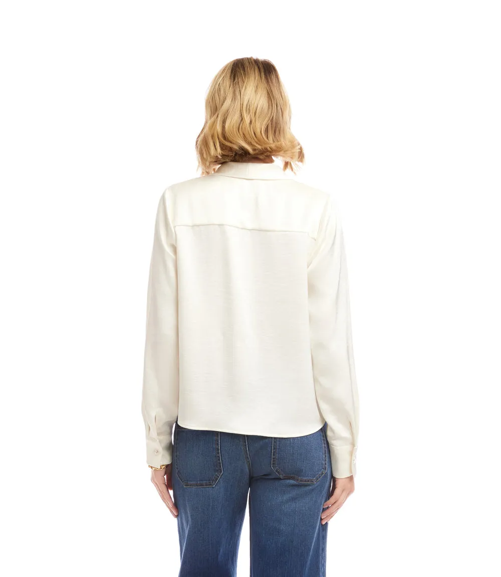Long Sleeve Satin Bow Top sold by Karen Kane product image thumbnail 4