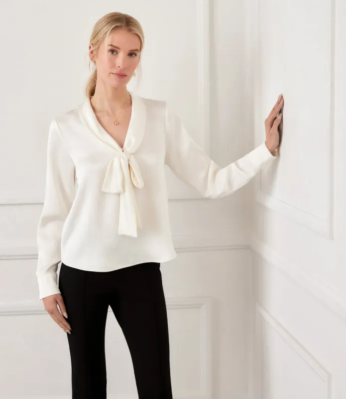 Long Sleeve Satin Bow Top made by Karen Kane
