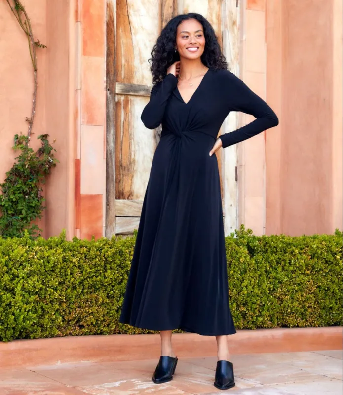 Monroe Travel Jersey Twist Front Midi Dress made by Karen Kane