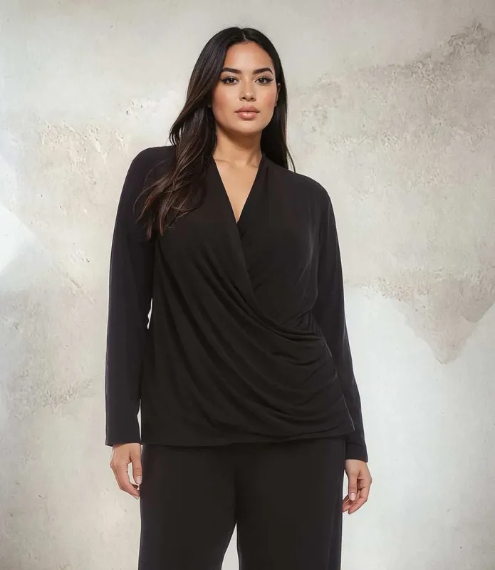 Plus Size Travel Jersey Drape Front Crossover Top sold by Karen Kane