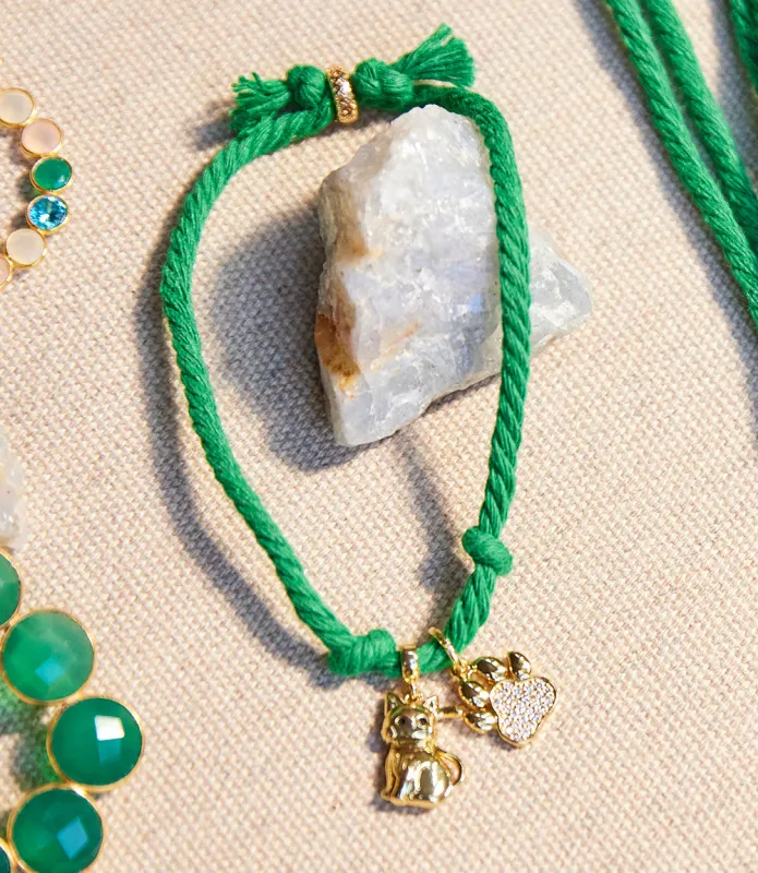 Pavé Cat And Paw Cord Bracelet made by Karen Kane