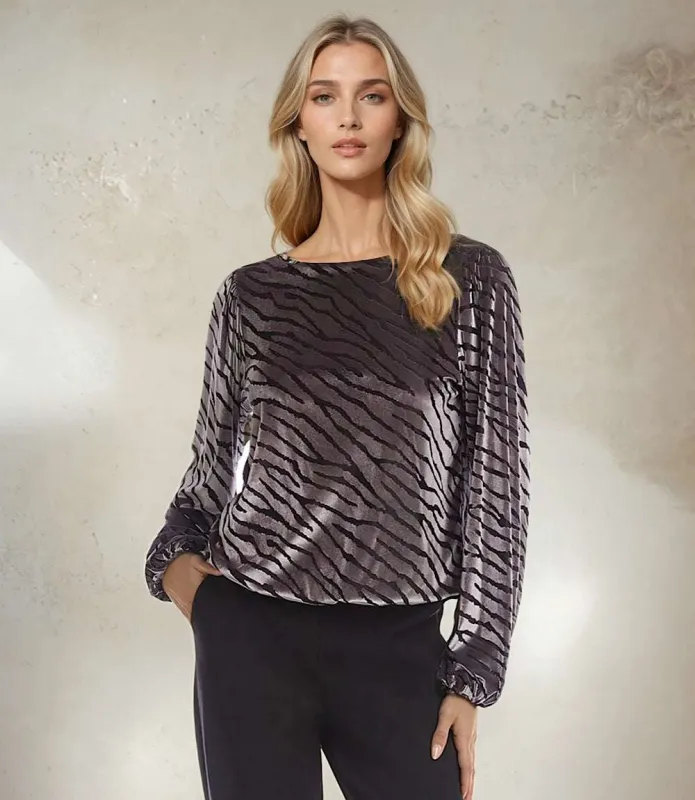 Blouson Sleeve Velvet Burnout Boatneck Top sold by Karen Kane