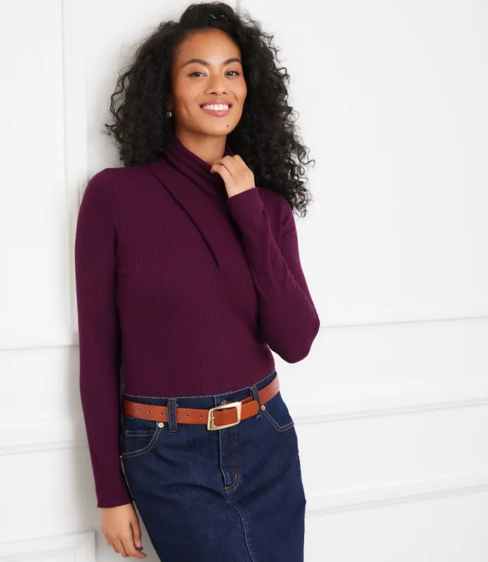 Ribbed Faux Wrap Turtleneck Top made by Karen Kane