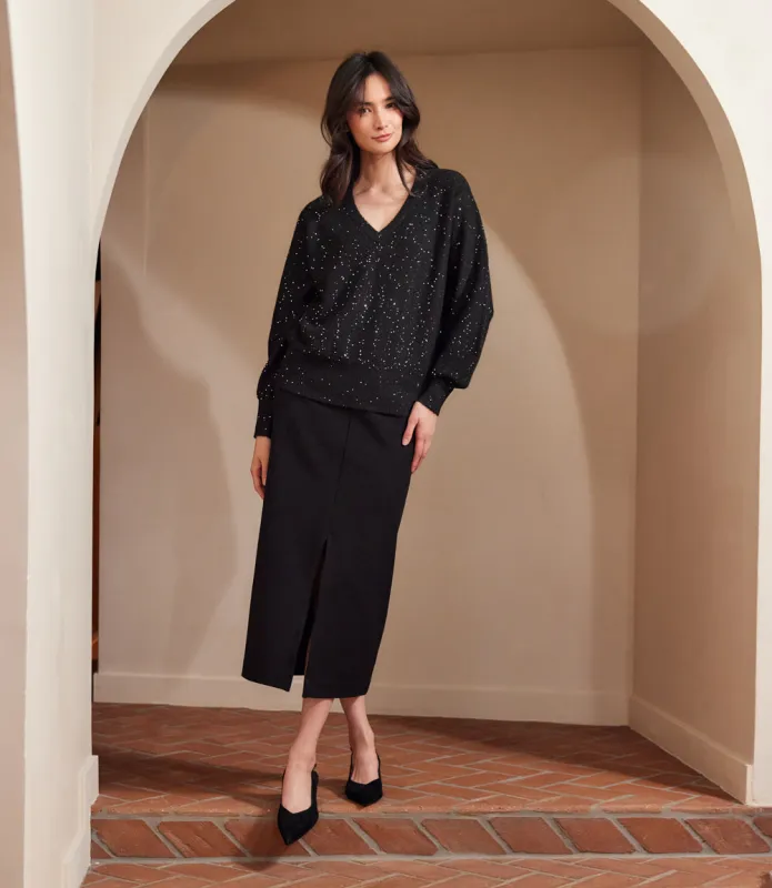 Sequin V-Neck Sweater sold by Karen Kane