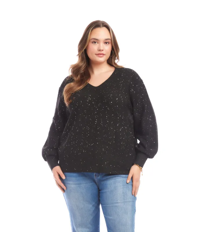 Plus Size Sequin V-Neck Sweater sold by Karen Kane