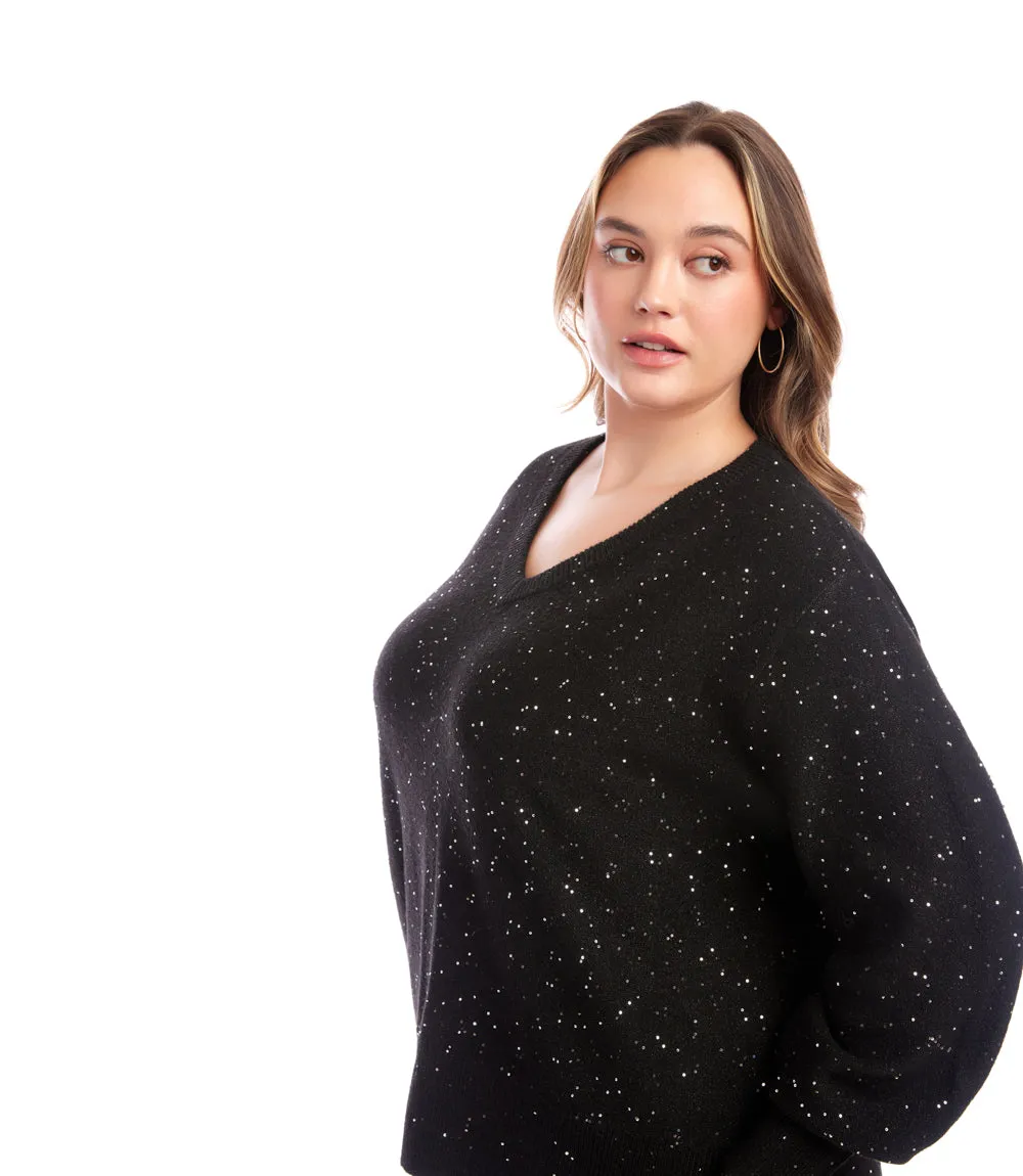 Plus Size Sequin V-Neck Sweater sold by Karen Kane product image thumbnail 3