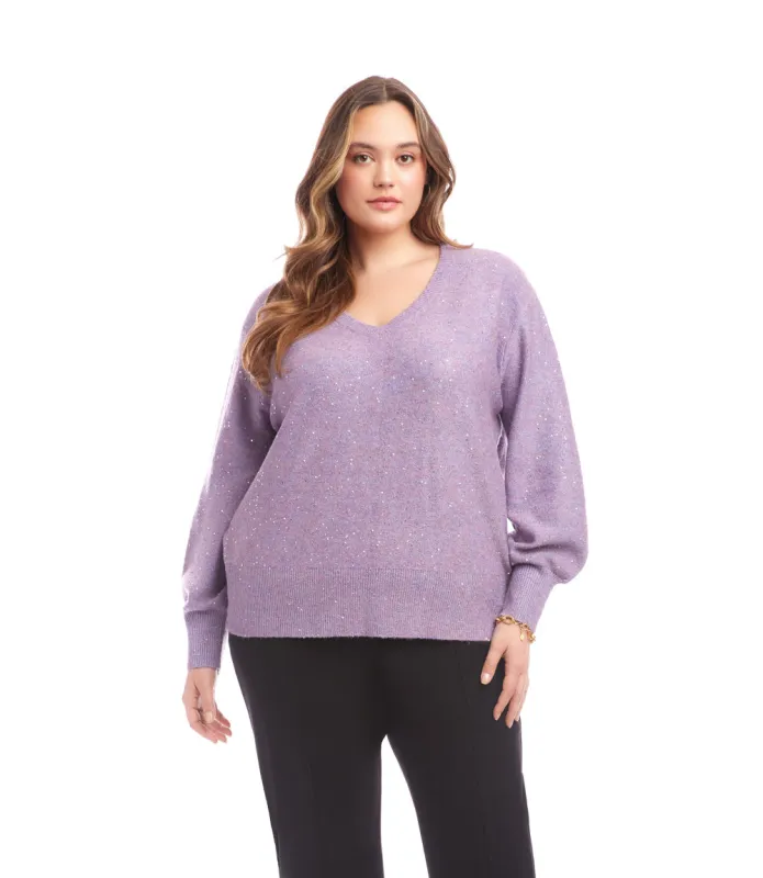 Plus Size Sequin V-Neck Sweater sold by Karen Kane