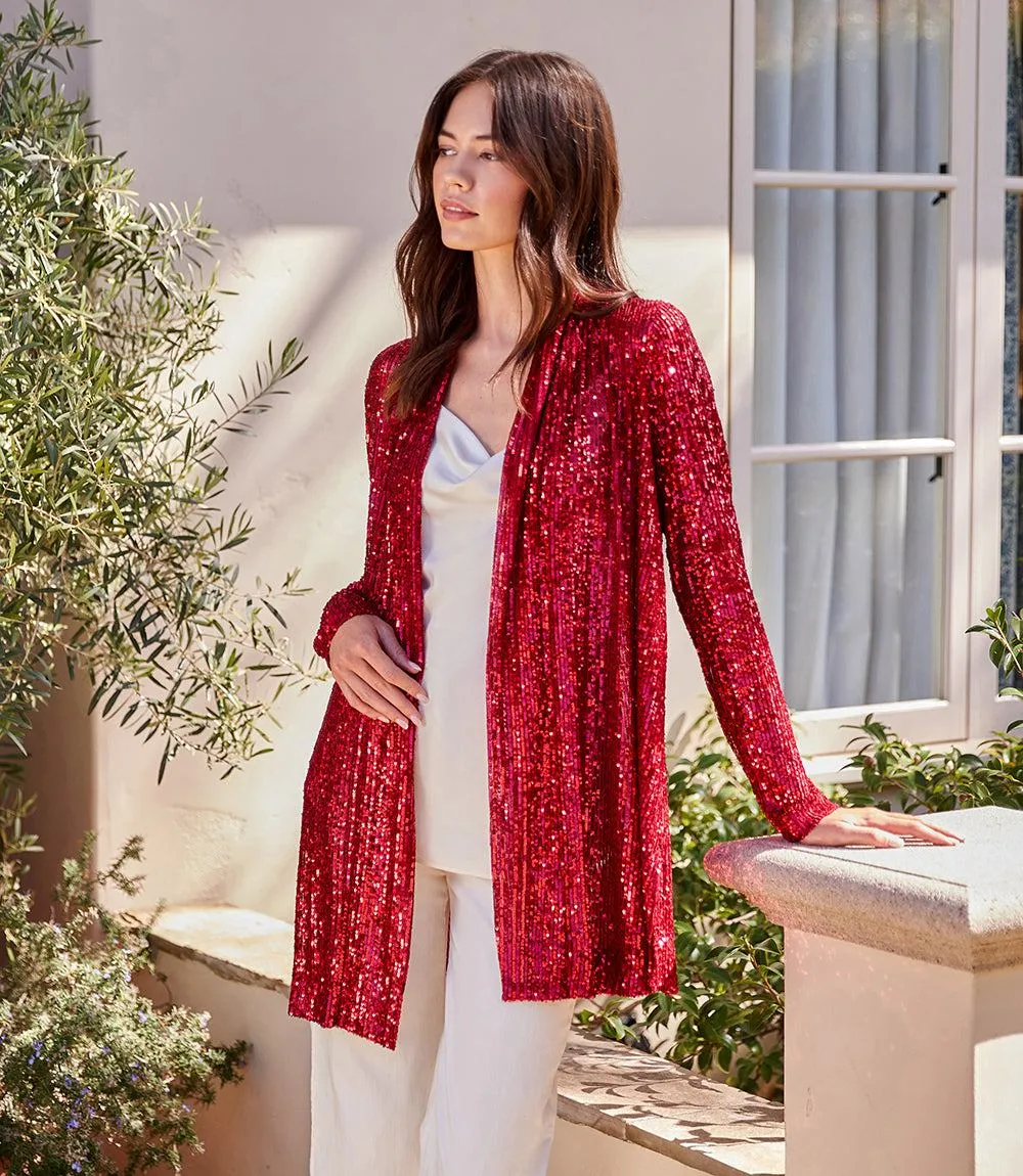 Sequin Duster sold by Karen Kane