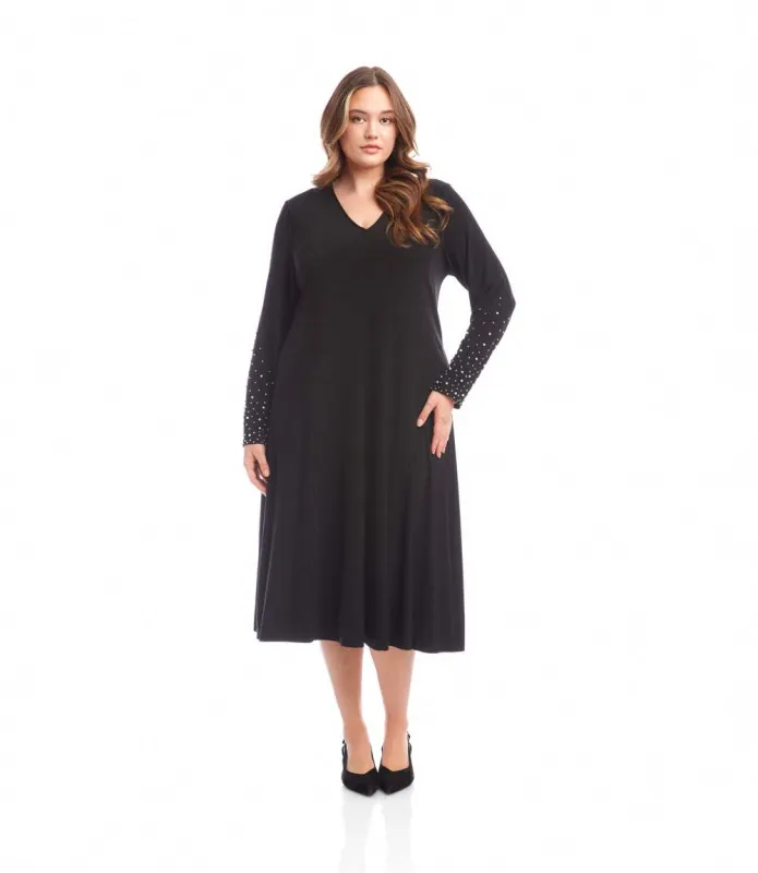 Plus Size Kate Beaded Sleeve Midi Travel Dress made by Karen Kane