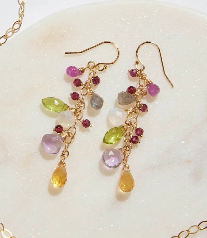 Multi Gemstone Cluster Earrings sold by Karen Kane