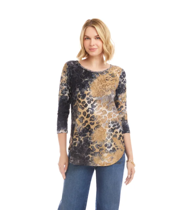 3/4 Sleeve Burnout Shirttail Top sold by Karen Kane