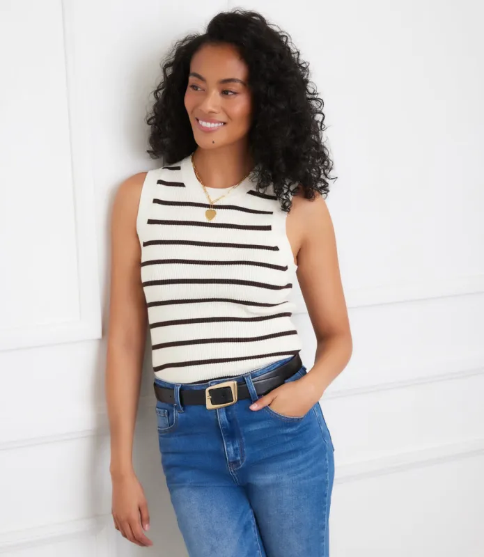 Ribbed Stripe Sweater Tank sold by Karen Kane