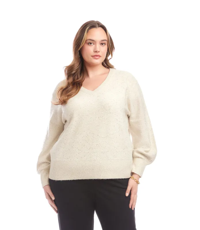Plus Size Sequin V-Neck Sweater sold by Karen Kane