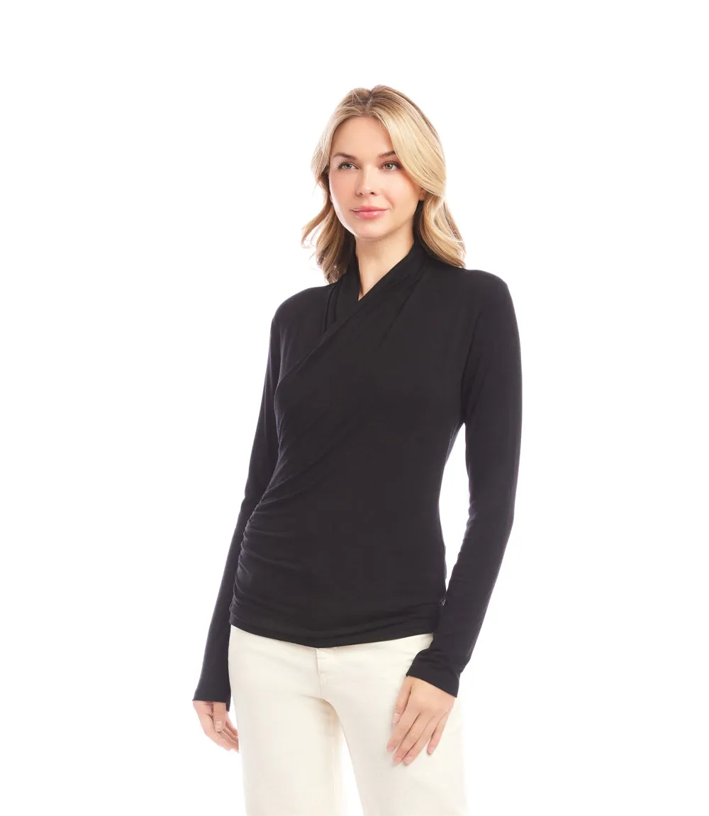 Petite Size Long Sleeve Crossover Side-Shirred Top sold by Karen Kane product image thumbnail 3