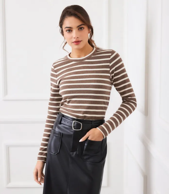 Stripe Long Sleeve Crewneck Top sold by Karen Kane