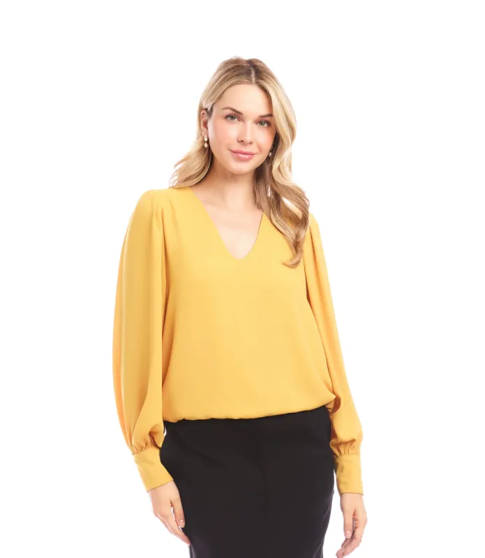 Puff Sleeve V-Neck Top sold by Karen Kane