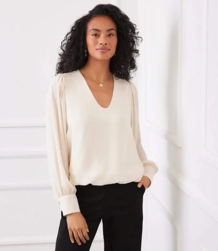 Puff Sleeve V-Neck Top sold by Karen Kane