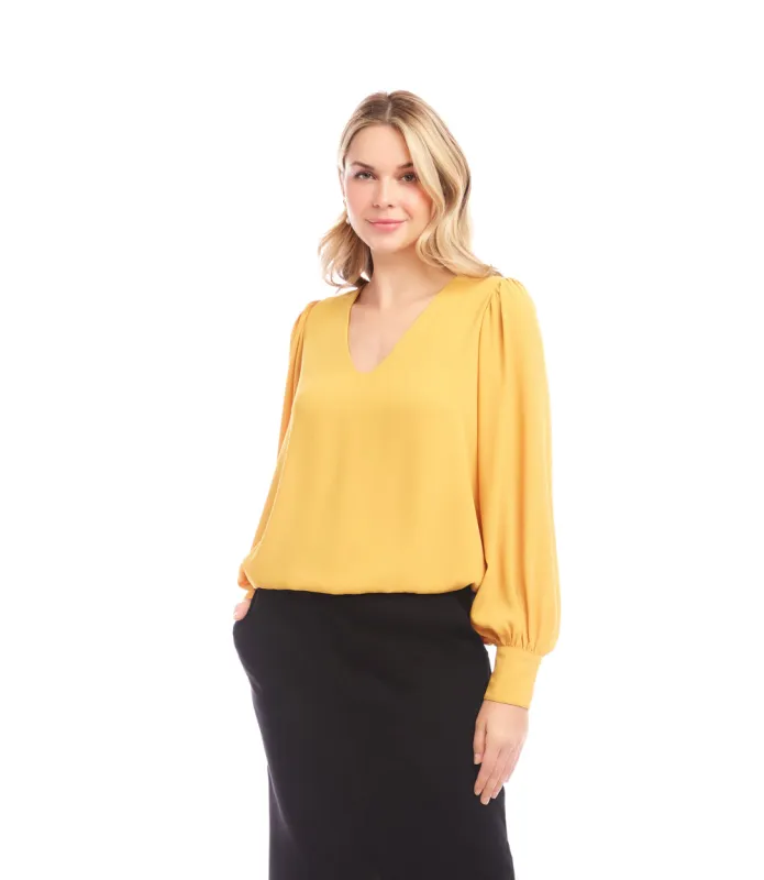 Petite Size Puff Sleeve V-Neck Top sold by Karen Kane
