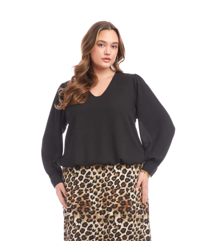 Plus Size Puff Sleeve V-Neck Top sold by Karen Kane