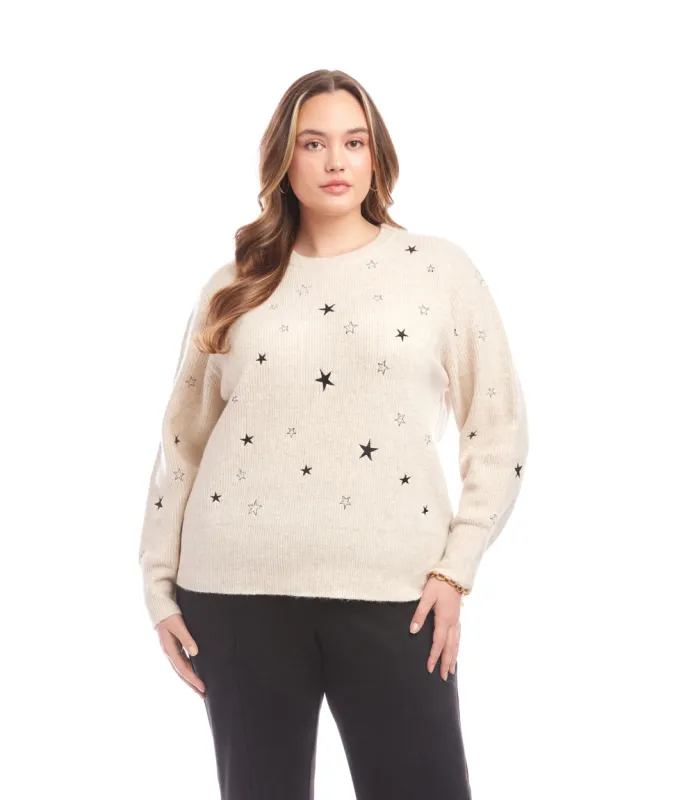 Plus Size Embroidered Stars Sweater sold by Karen Kane