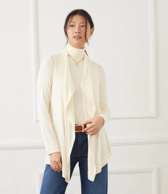 Petite Size Long Sleeve Ribbed Drape Front Cardigan made by Karen Kane