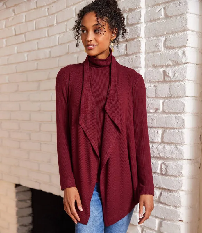 Long Sleeve Ribbed Drape Front Cardigan made by Karen Kane