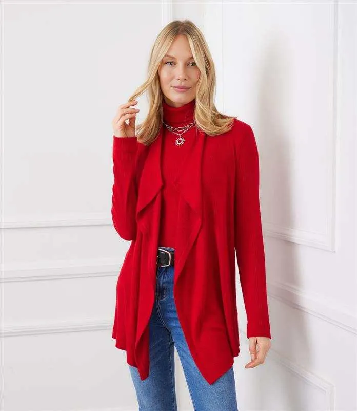 Long Sleeve Ribbed Drape Front Cardigan sold by Karen Kane product image thumbnail 5