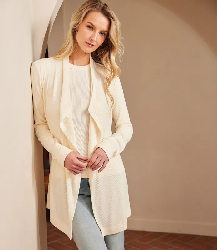 Long Sleeve Ribbed Drape Front Cardigan made by Karen Kane