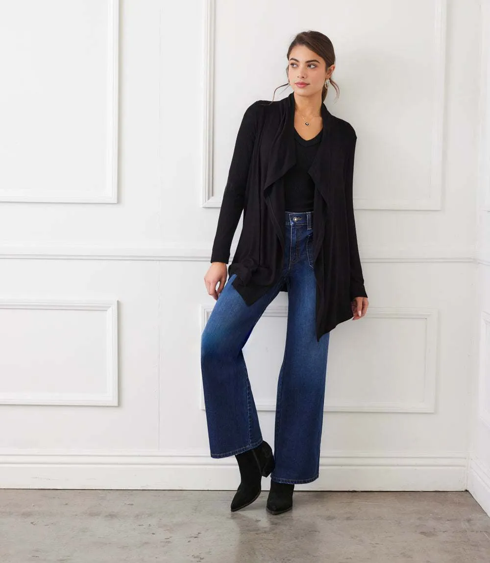 Long Sleeve Ribbed Drape Front Cardigan sold by Karen Kane product image thumbnail 2