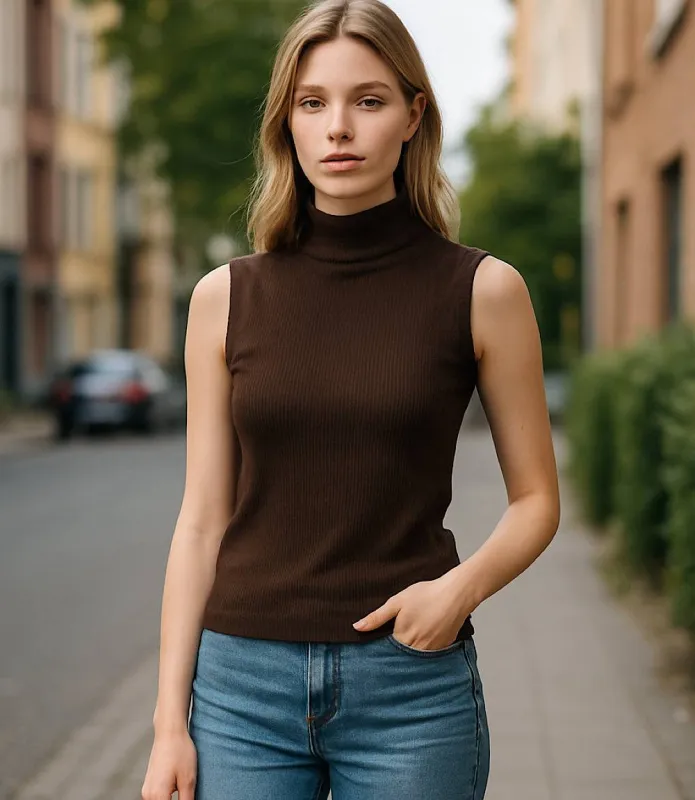 Ribbed Turtleneck Tank sold by Karen Kane