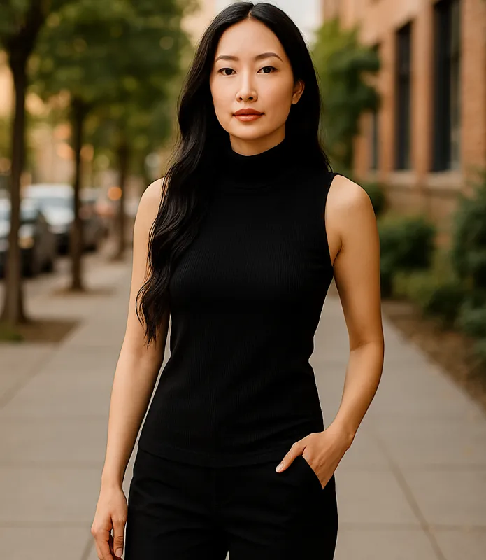 Ribbed Turtleneck Tank sold by Karen Kane