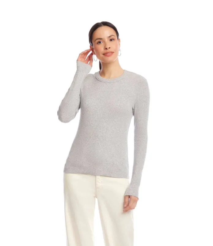 Long Sleeve Ribbed Crewneck Top sold by Karen Kane