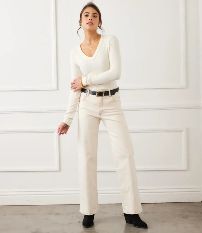 Petite Size Long Sleeve Ribbed V-Neck Top sold by Karen Kane