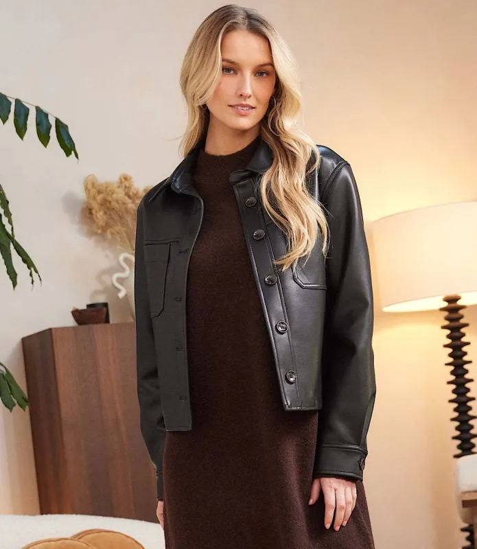 Petite Size Faux Leather Cropped Jacket sold by Karen Kane