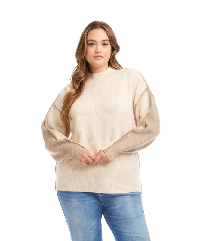 Plus Size Colorblock Mock Neck Sweater made by Karen Kane