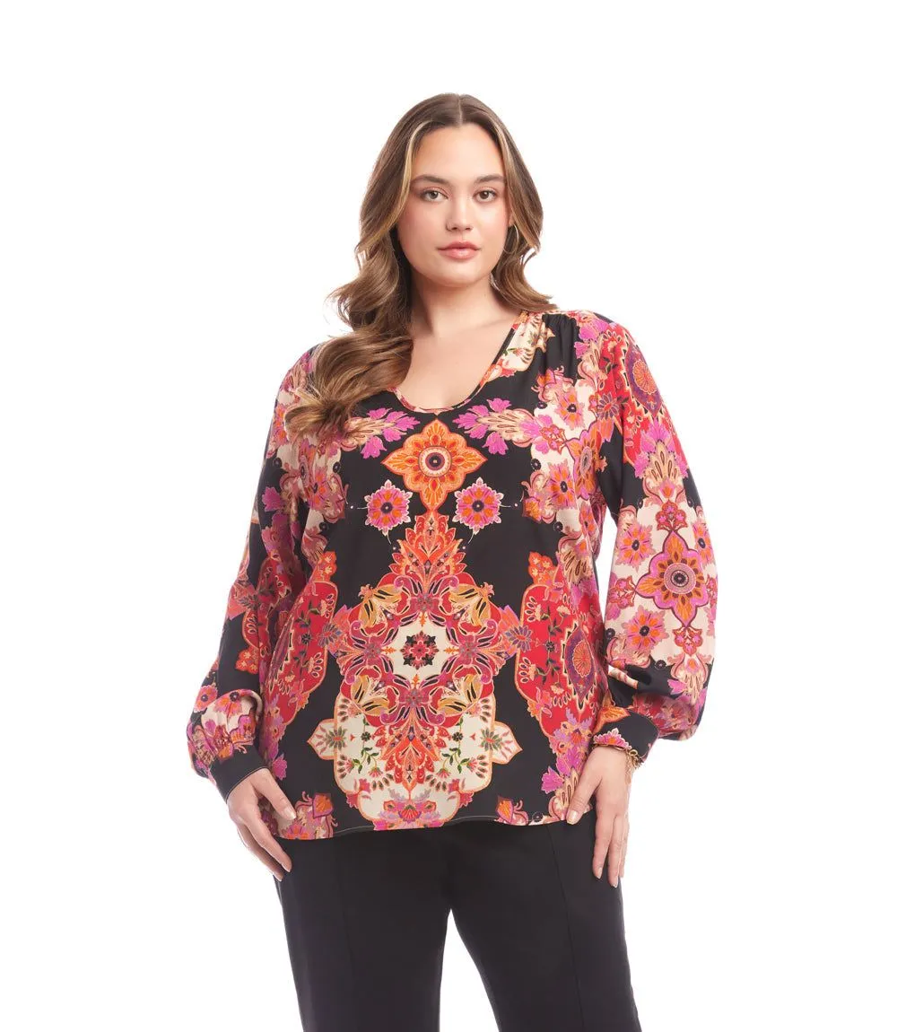 Plus Size Long Sleeve Shirred Blouse sold by Karen Kane
