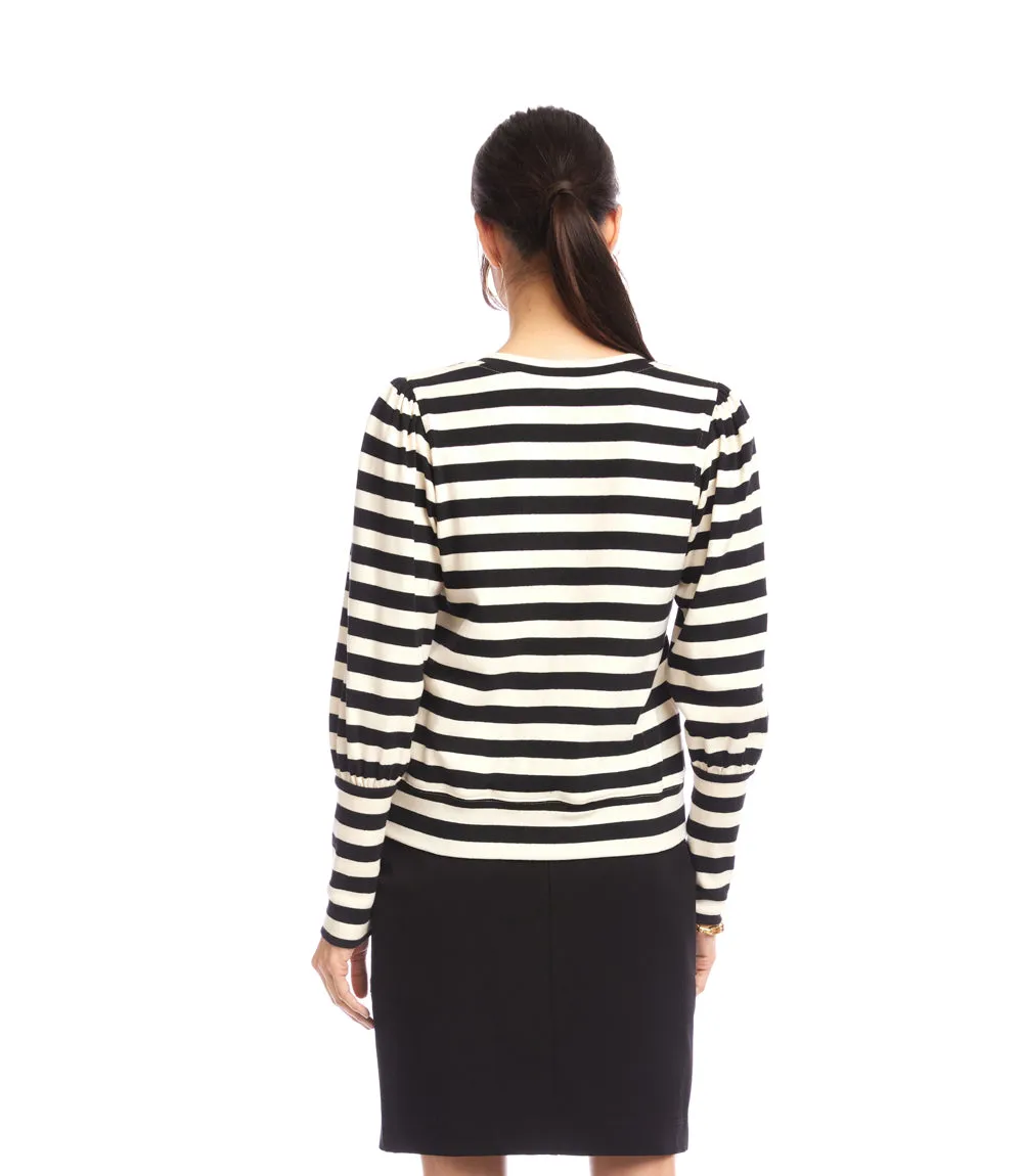 Petite Size Stripe Bishop Sleeve V-Neck Top sold by Karen Kane product image thumbnail 4