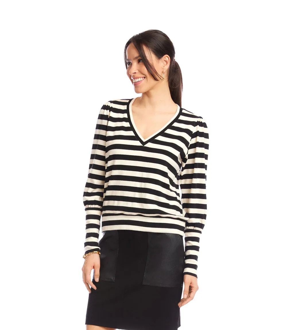 Petite Size Stripe Bishop Sleeve V-Neck Top sold by Karen Kane product image thumbnail 3