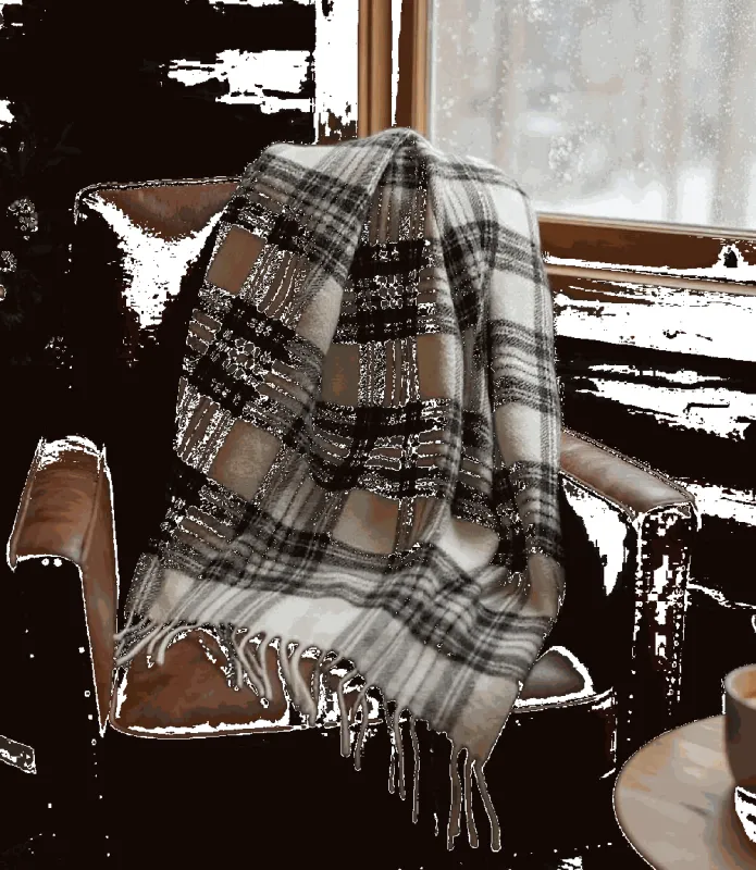 Merino Wool Fringed Plaid Scarf sold by Karen Kane