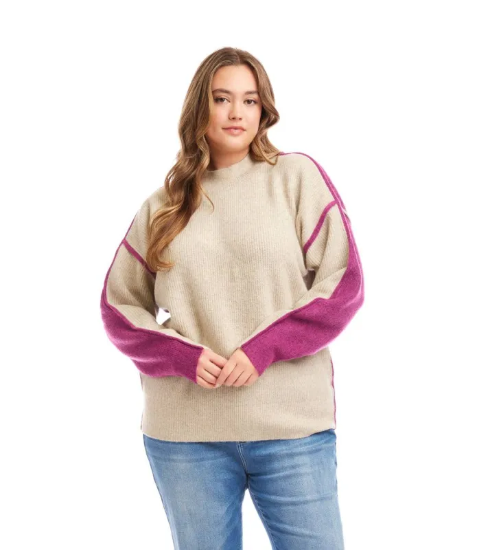 Plus Size Colorblock Mock Neck Sweater sold by Karen Kane