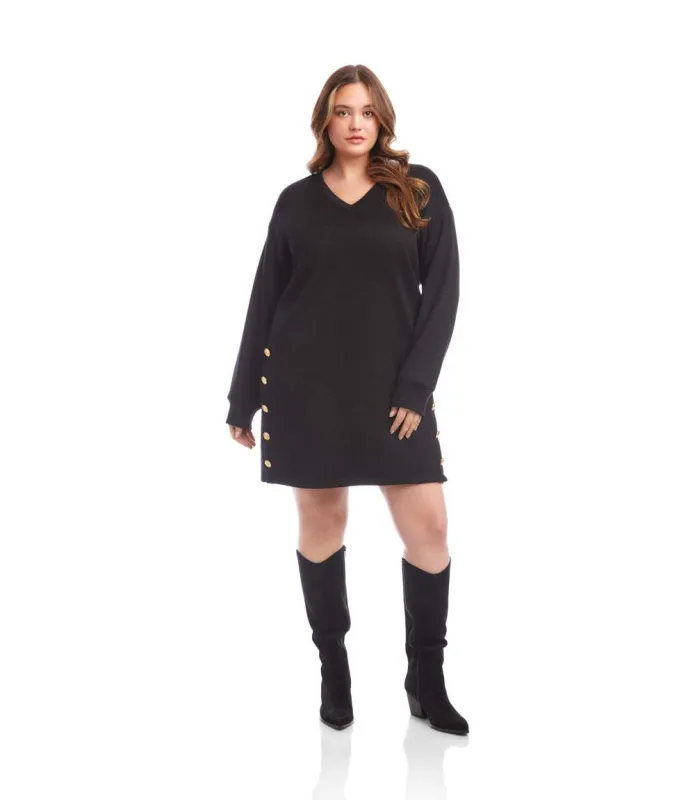 Plus Size Long Sleeve V-Neck Button Detail Dress sold by Karen Kane