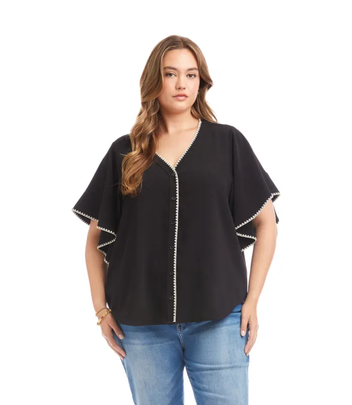 Plus Size Flutter Sleeve Edge Stitch Top sold by Karen Kane