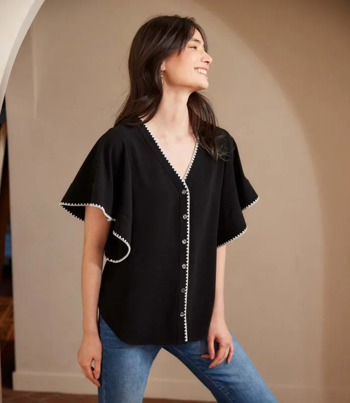Flutter Sleeve Edge Stitch Top sold by Karen Kane